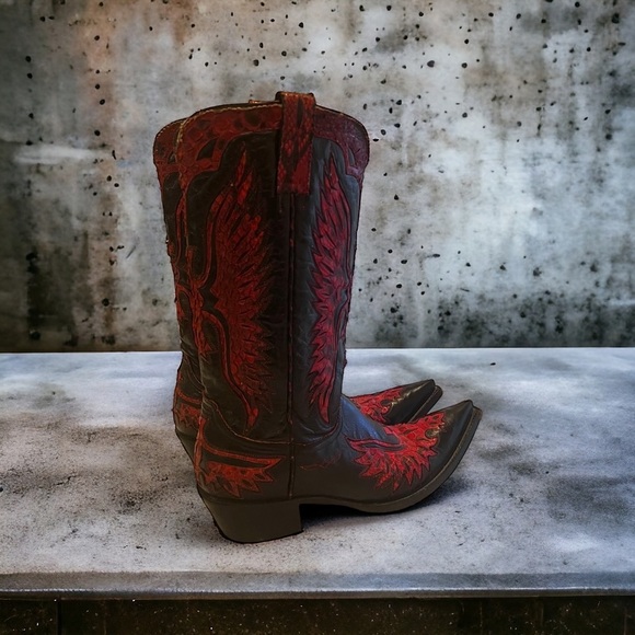 Old Gringo red eagle black leather & snake handmade vintage cowboy boot - Picture 13 of 17